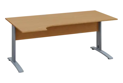 ERK 28 - 184 stůl kancelářský, rohový, levý, kovová podnož stříbrná, deska 25 mm, široký 1800 mm, buk Royal